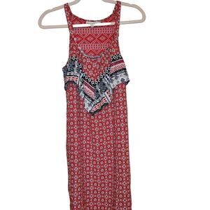 Almost Famous red handkerchief mixed print crocheted lace back sleeveless dress